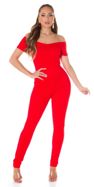 Sexy must-have jumpsuit met carmen halslijn rood